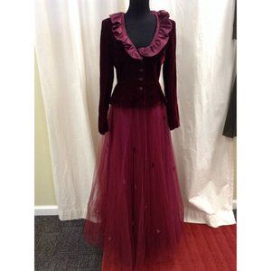 Kathlin Argiro Atelier Vintage Merlot Tulle/Velvet Flower Flowy Maxi Skirt 2
